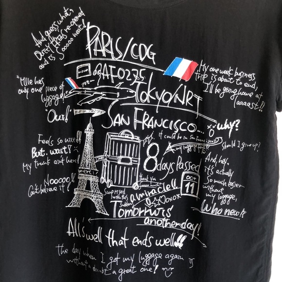 Paris silk graffiti hand script short sleeve blouse - size S (EU 38) - Picture 3 of 7